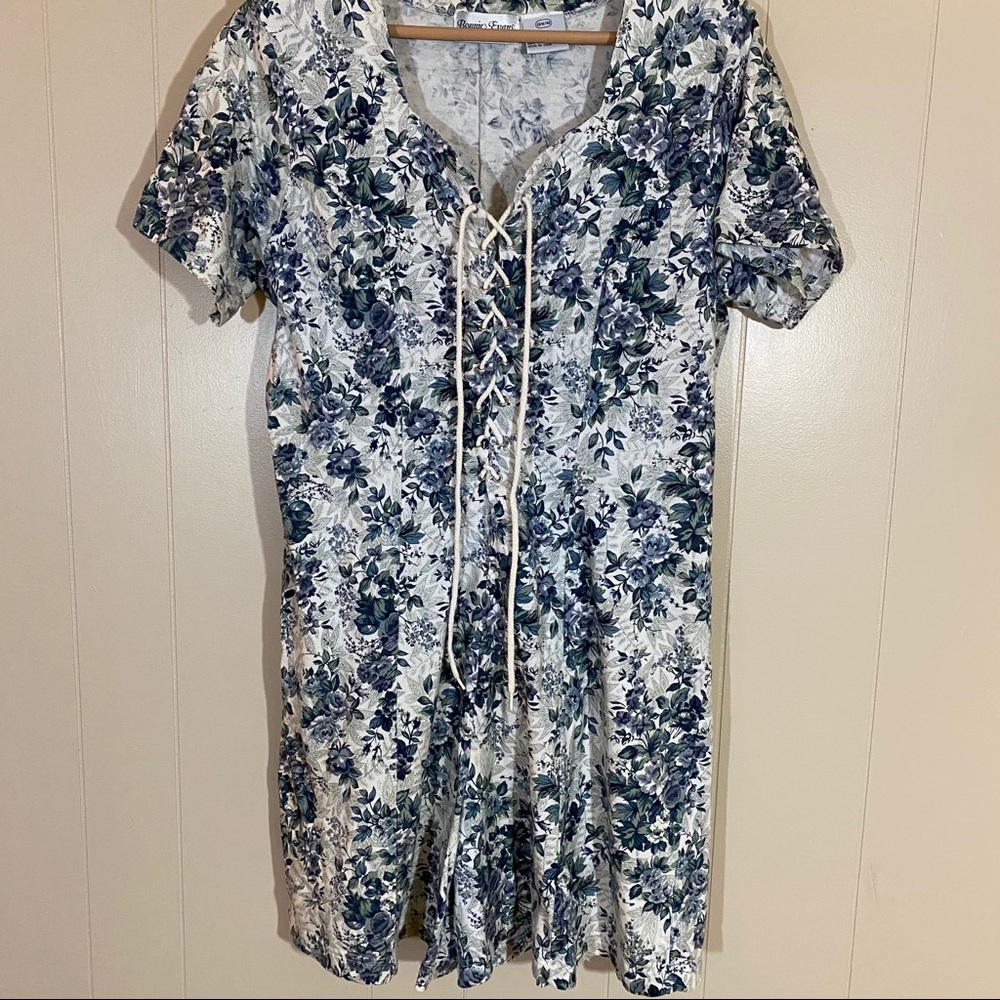 Vintage Plus Size Romper Blue Floral Bonnie Evans Si